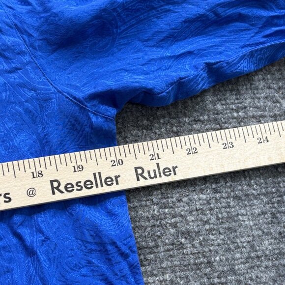 VTG Rafaella Blouse Womens Blue 12 Silk Button Back‎ High Neck Business Classic - Picture 8 of 9